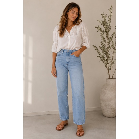 AYR Denim - AYR The Bomb Jeans Light Wash High Rise Straight Leg Denim Blue W 28